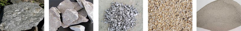 不同粒度大小的石頭，石子，砂子，石粉