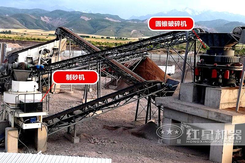 碎石破碎機(jī)生產(chǎn)線，圓錐破+制砂機(jī)搭配，破碎