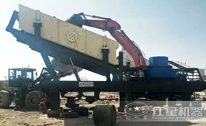 流動式鵝卵石軋石機，安裝現場